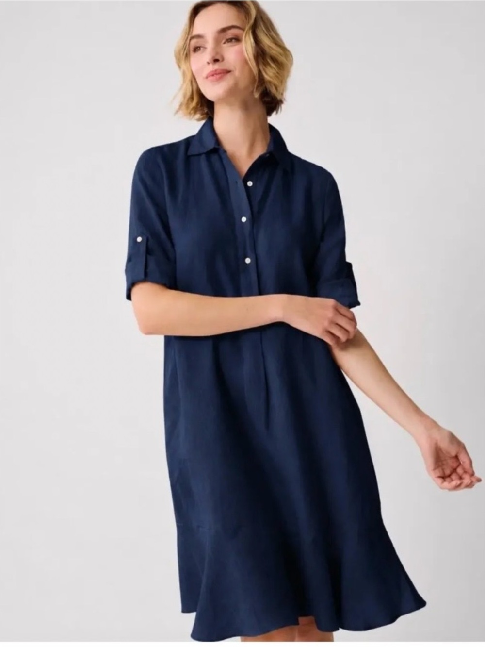 J McLaughlin | Wellesley Navy Blue Linen Dress, Size XL - EUC